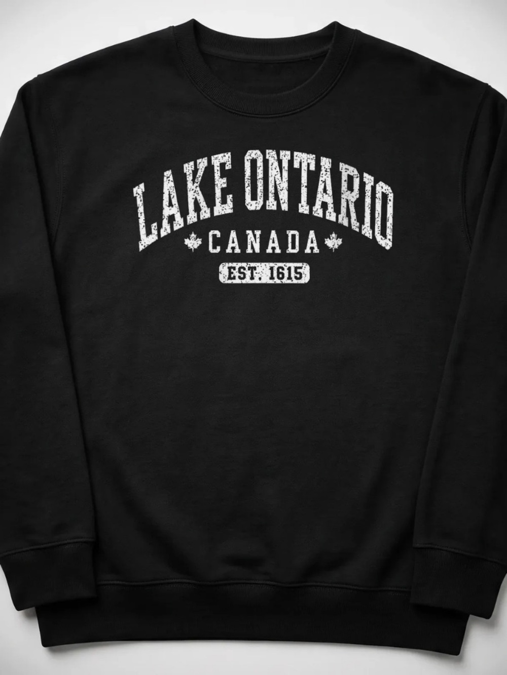 Lake Ontario Black Crewneck Sweatshirt - Classic Vintage For Unisex